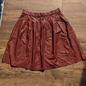 Dark red pleather pleated skirt